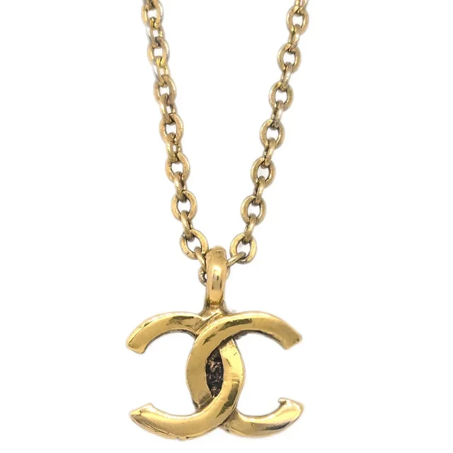 Chanel Gold CC Pendant Necklace 376/1982 in Gold from AMORE Vintage Tokyo