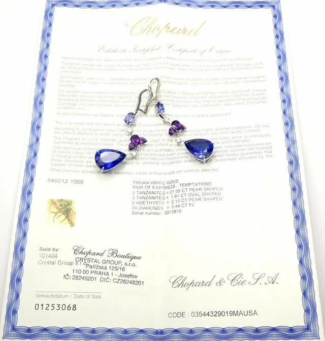 High Jewelry 18k Gold Diamond Tanzanite Amethyst Earrings Box Cert | Chopard | Buy at in Purple from Truefacet