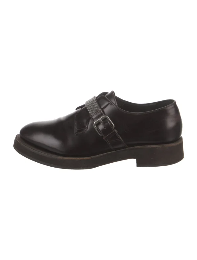 Brunello Cucinelli Monili Leather Oxfords in brown|red Leather from The RealReal