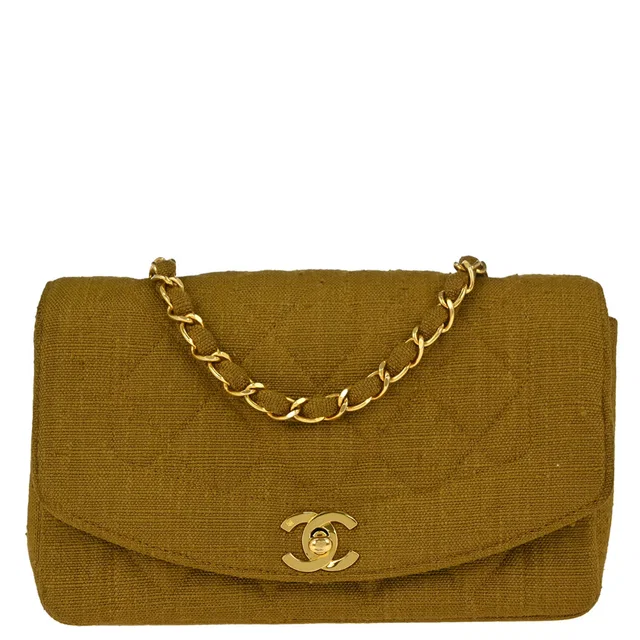 Chanel 1991-1994 Brown Linen Small Diana Shoulder Bag in Brown from AMORE Vintage Tokyo