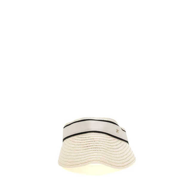 Chanel Size S 22C CC Ribbon Sun Visor Raffia/Silk/Cotton White/Black LGHW from EMIER