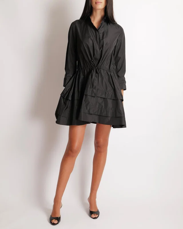 Alaïa Black Long-Sleeved Mini Shirt Dress with Back Cut-Out Details and Tiered Skirt with Gathered… in Black from Sellier