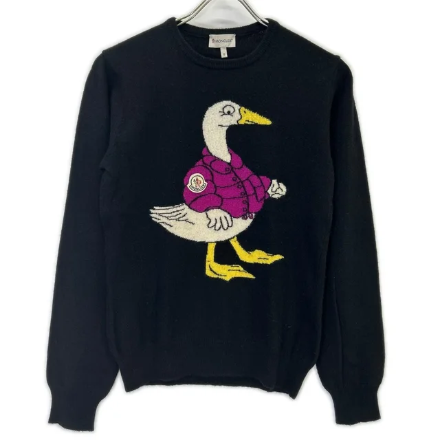 Moncler Black Cashmere Blend Crew Neck Knit Sweater in Black Cashmere from The Reluxe