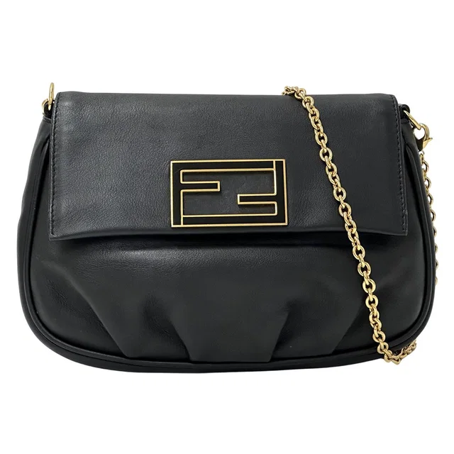 Fendi Shoulder Bag Leather Black Chain Small in Black Leather from The Reluxe