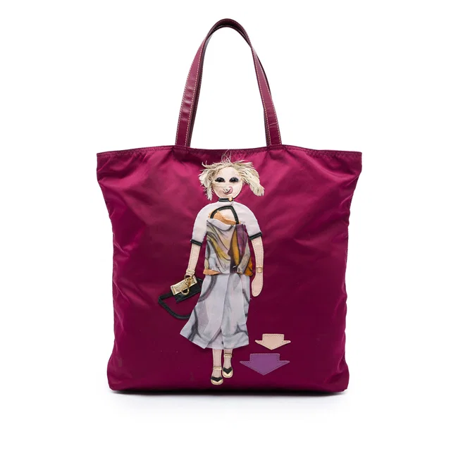 Purple Prada Tessuto Robot Doll Tote in Purple Nylon from Designer Revival