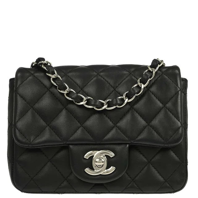 Chanel 2016-2017 Black Lambskin Mini Classic Square Flap Shoulder Bag 17 in Black Lambskin from AMORE Vintage Tokyo