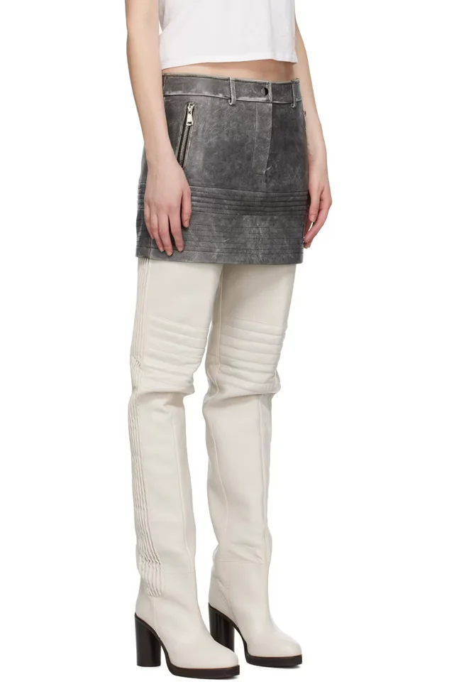 WYNN HAMLYN Gray Zip Leather Miniskirt, photo 2 of 2 from SSENSE