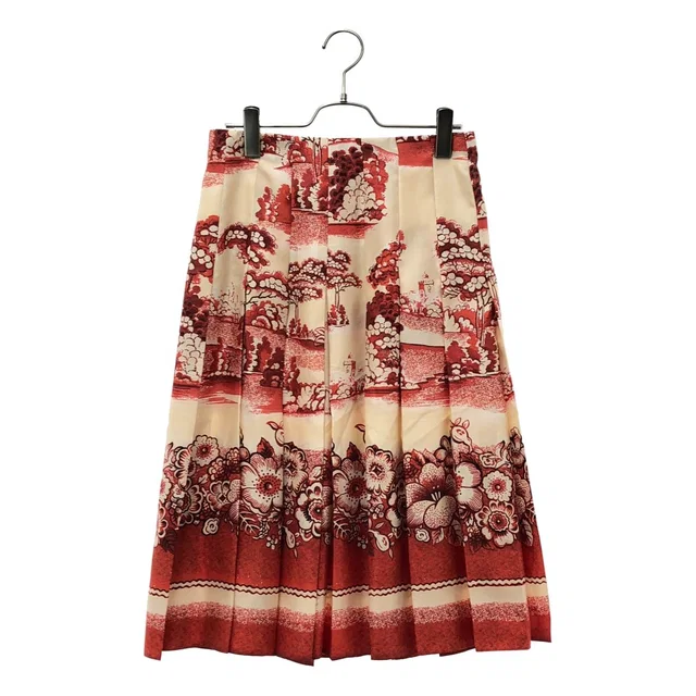 Gucci All Over Print Pleated Skirt Red 42 in Red Silk from The Reluxe