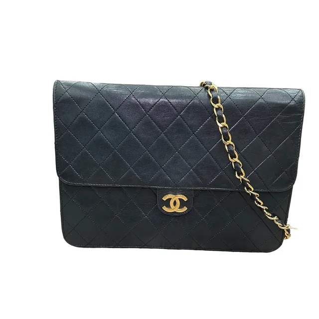 Chanel Black Lambskin Matelasse Half Flap, Medium in Black Lambskin from SparklesnDreams