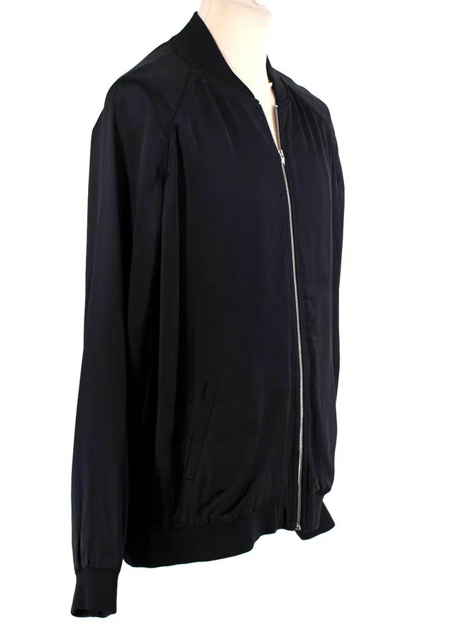 Saint Laurent Black Satin Panther Embellished Bomber Jacket in Black Satin from HEWI