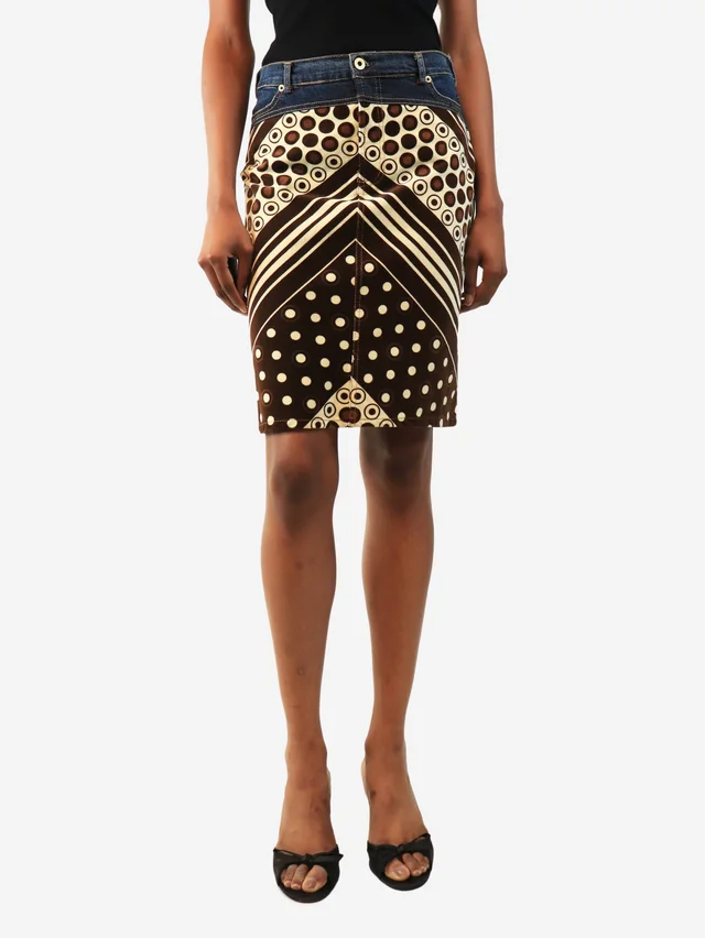 Dolce & Gabbana Brown and blue vintage printed skirt - size XS in Brown from Sign of the Times