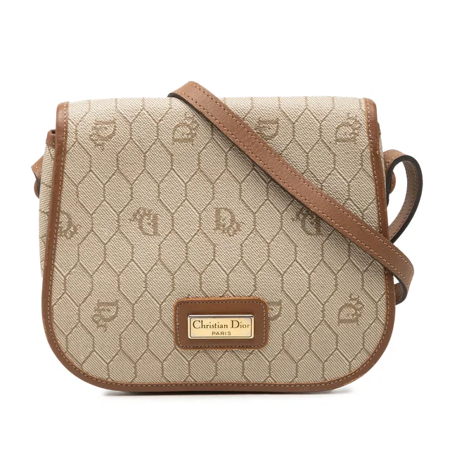Beige Dior Honeycomb Coated Canvas Crossbody in Beige Coated canvas from Designer Revival