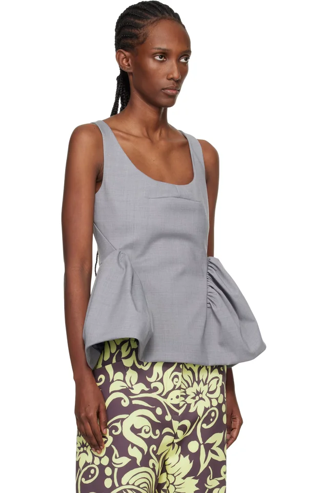 Dries Van Noten Gray Wool Peplum Blouse, photo 2 of 4 from SSENSE