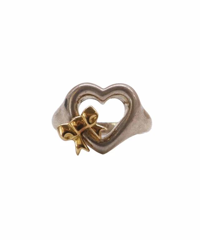 Tiffany & Co. Heart Ribbon Ring 1990 Silver & Gold 925 in Gold Leather from Luxury Promise