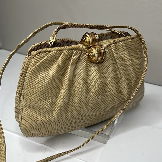 Judith Leiber Top Clasp Clutch Shoulder Bag in neutral|brown Lizard from Poshmark