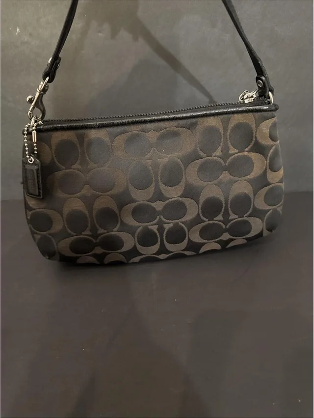 Coach Signature C Black Wristlet Small Purse Zip Top Leather Trim 9.5” W By 5. ” in neutral|brown|silver|gray|black Leather from Poshmark, photo 3 of 3