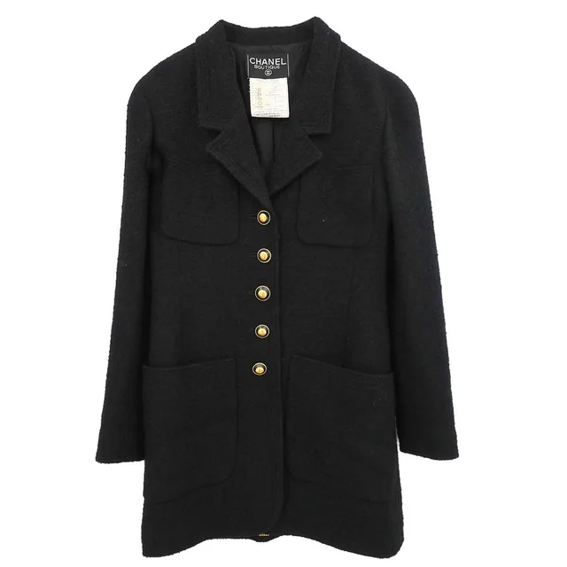 Chanel Single Breasted Jacket Black #38 in Black Nylon from AMORE Vintage Tokyo