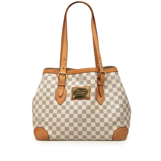 White Louis Vuitton Damier Azur Hampstead MM Tote Bag in White Canvas from Designer Revival