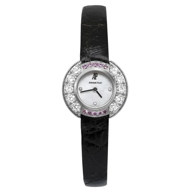 Audemars Piguet Round 3P Quartz Diamond White Dial Ladies Watch 67366BC.Y.0065RA.01 in black|gold|white Leather from Jomashop.com