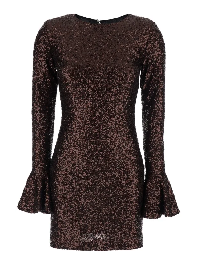 Leplain Brown Dress with Round Neck and All-Over Applied Sequins in fabric for Women in Brown from Gaudenzi Boutique, photo 1 of 1