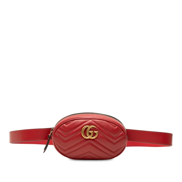Red Gucci GG Marmont Matelasse Calfskin Belt Bag in Red Calfskin from Designer Revival