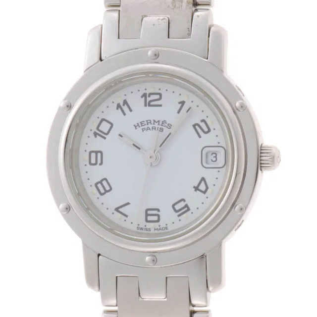 Hermès Clipper Watch Stainless Steel White Quartz in White from The Reluxe