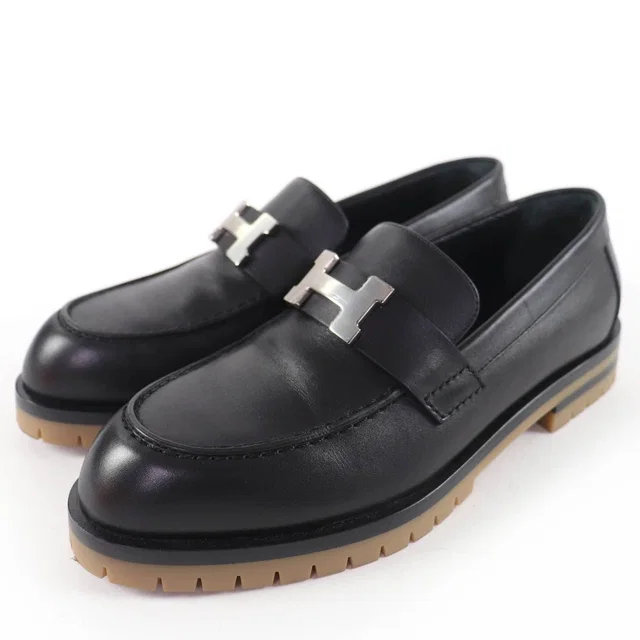 Hermès Faubourg Silver Hhardware Leather Loafers Black 36 in Black Leather from The Reluxe