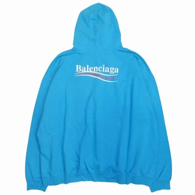 Balenciaga Political Campaign Logo Print Hoodie Sweatshirt M Blue in Blue from The Reluxe