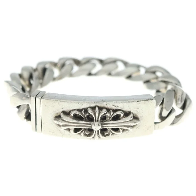 Chrome Hearts ID Floral Cross ID Classic Link Bracelet 13 Silver in Silver from The Reluxe