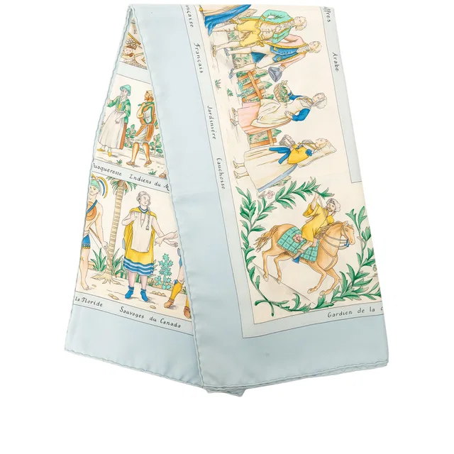 White Hermès Costumes Civils Actuels Silk Scarf 90 Scarves in White Silk from Designer Revival