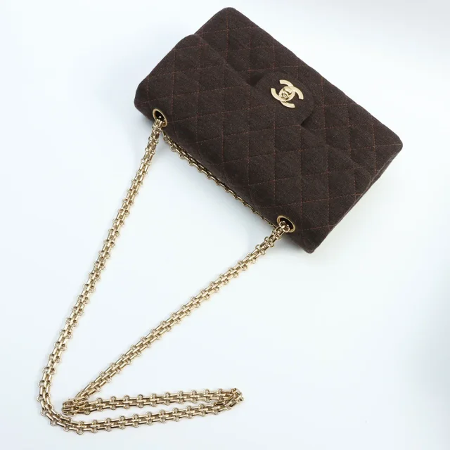 Chanel Circa 2000 Cotton Classic Flap Design Chain Bag Brown from VINTAGE QOO TOKYO, photo 11 of 12