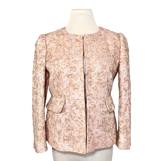 REDValentino Metallic Textured Boucle Peplum Jacket Shimmer Pink Tan It 44 Us 6 in pink|brown|neutral Tweed from Poshmark