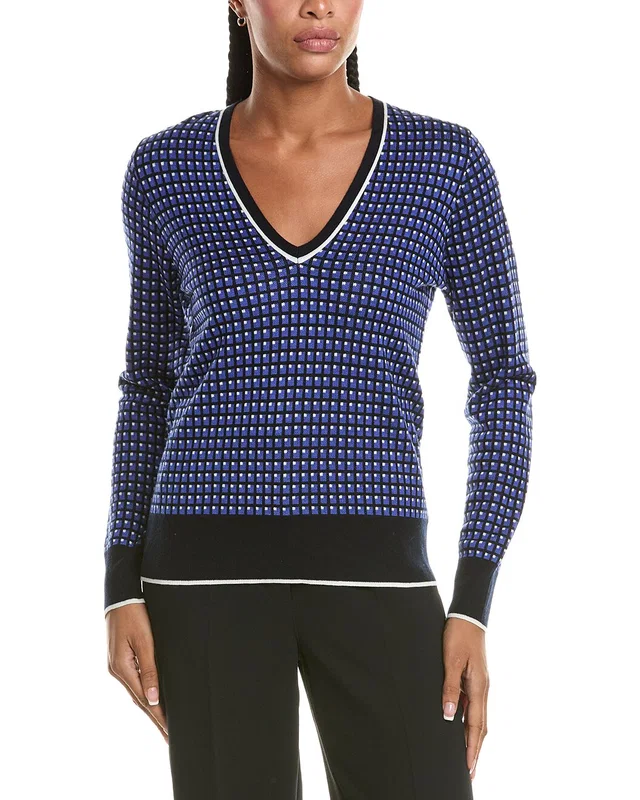 N.PEAL Jacquard V-Neck Silk & Cashmere-Blend Sweater, image 1 of 1 from Rue La La