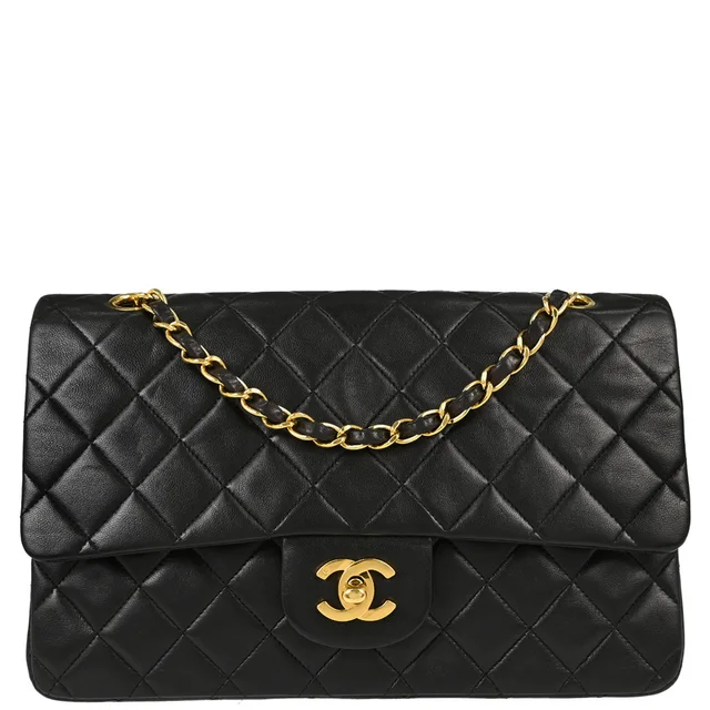 Chanel 1991-1994 Black Lambskin Medium Classic Double Flap Shoulder Bag in Black Lambskin from AMORE Vintage Tokyo