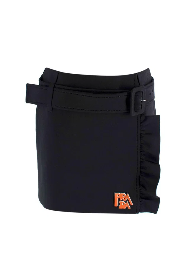 Prada Black Technical Jersey Ruffle Mini Skirt in Black from HEWI