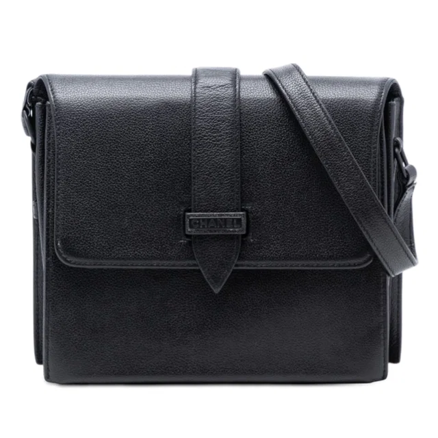 Black Chanel Grained Calfskin Flap Crossbody in Black Caviar leather from Designer Revival