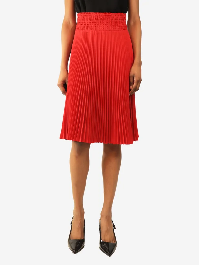 Prada Red pleated midi skirt - size UK 8 in Red from Sign of the Times