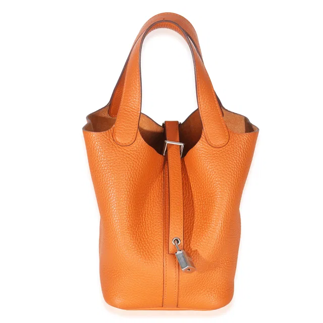 Hermès Orange H Clemence Picotin Lock 18 Phw Leather Handbag in Orange Clemence leather from HEWI
