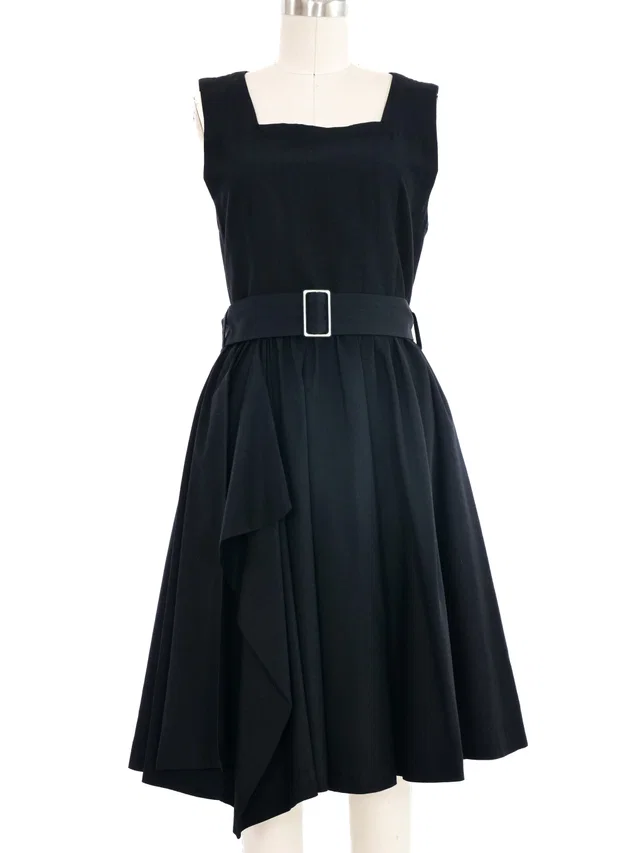 Comme des Garçons Black Belted Flare Dress in Black from Arcade Vintage