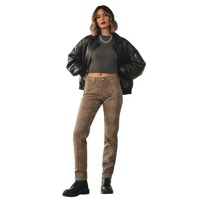 Diesel Vintage Industry Y2k Plaid Trousers Made In Italy Women's W26 Low Rise in red|brown|neutral Woven leather from Poshmark