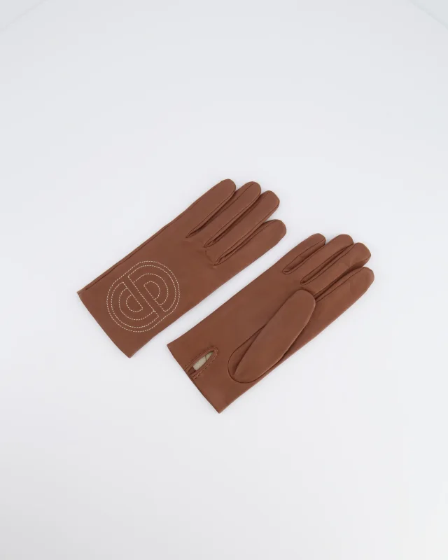 Hermès Brown Lambskin Gloves with Embroidered Detail Size 7 in Brown Lambskin from Sellier, photo 4 of 6
