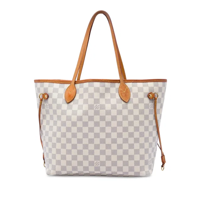 White Louis Vuitton Damier Azur Neverfull MM Tote Bag in White Canvas from Designer Revival