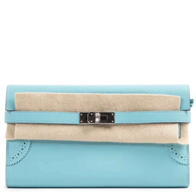 Hermès Kelly Ghillies Classic Wallet Blue Atoll Swift PHW in Blue Swift leather from Labellov, photo 5 of 5