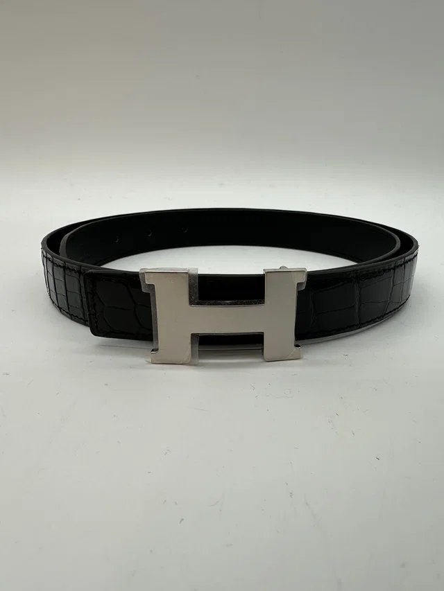 Hermès Cuir Seul de Ceinture 24 Crodocile Porosus Shiny - Black in Black Crocodile from Luxury Promise