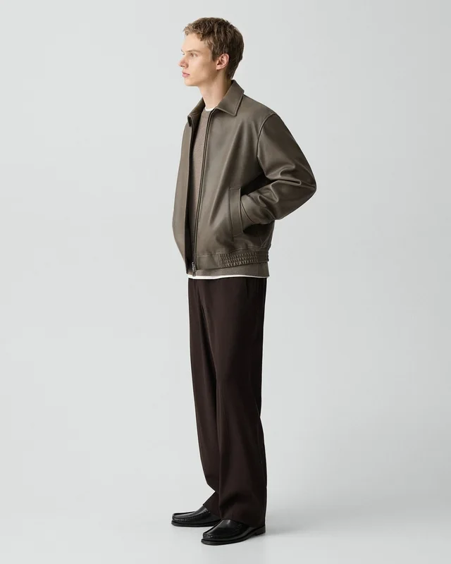Theory Wyatt Zip Jacket in Leather in MOREL 100% Lamb Leather, photo 13 of 14 from Theory