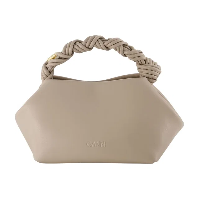 GANNI Twisted Knot Handle Shoulder Bag — Beige Synthetic in Beige Leather from HEWI