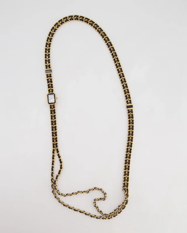 Chanel Premiere Sound Black and Gold Earphones and Watch Chain Necklace Set in Black Leather from Sellier, photo 9 of 9