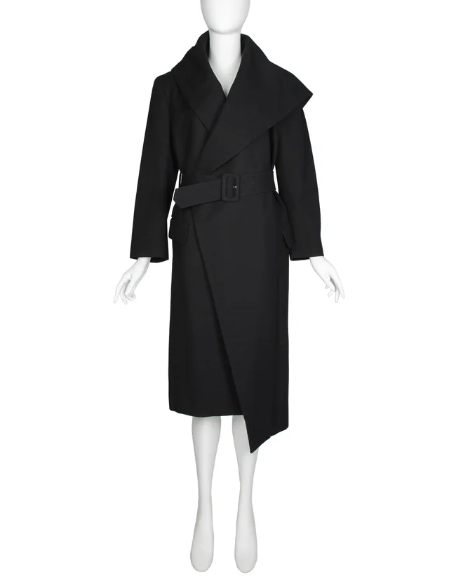 Comme des Garçons Vintage AW 1987 Black Wool Asymmetric Large Shawl Collar Coat in Black Wool from Amarcord Vintage Fashion