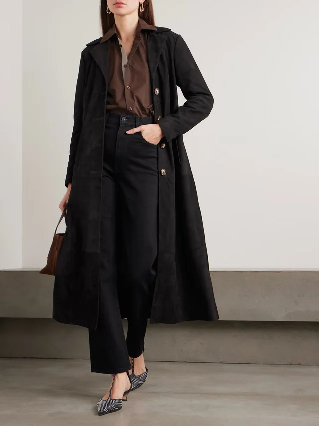 RIXO Astraea paneled suede coat in Black, photo 2 of 2 from NET-A-PORTER (Canada)