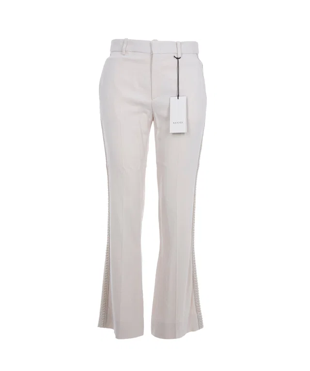 Gucci Cream Lace Detailed Trousers in White from Luxury Promise